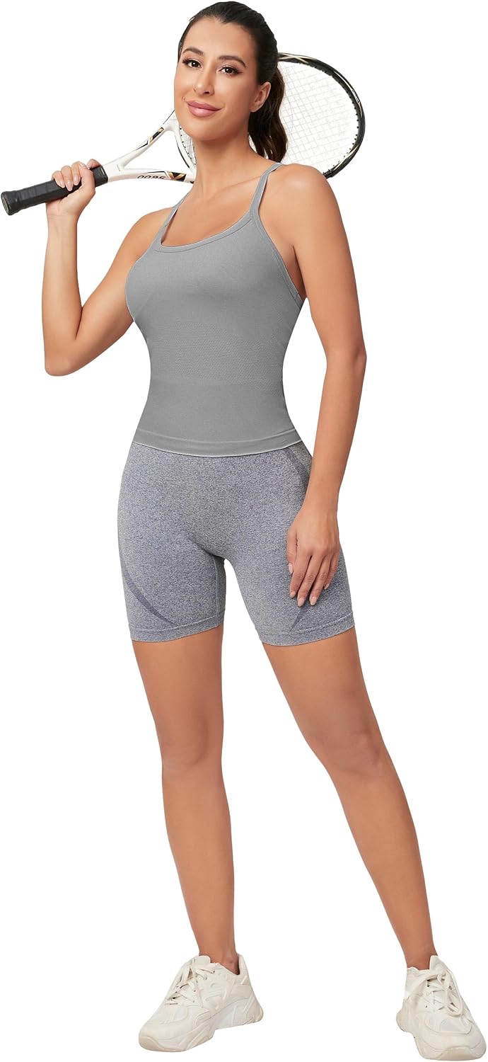 MathCat Workout Tank Tops für Damen mit integriertem BH, ärmellose Gym Tops Nahtlose Racerback Athletic Yoga Shirts