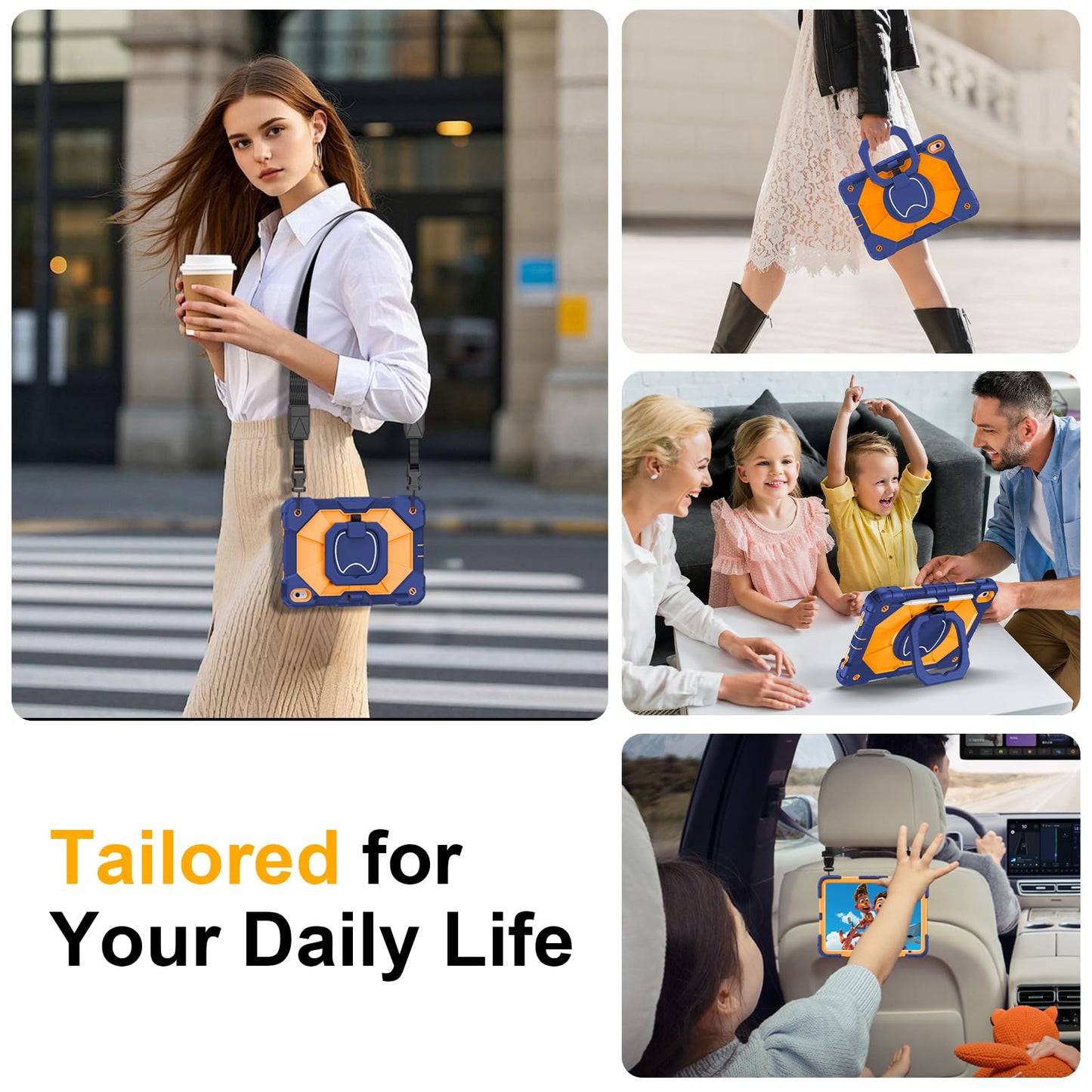 Case for iPad A16 11th Generation 11 Inch 2025, Auorld for iPad 10th Generation 10.9 inch 2022 case with Screen Protector, 360 Degree Rotating Stand Shoulder Strap Pencil Holder, Navy Pink