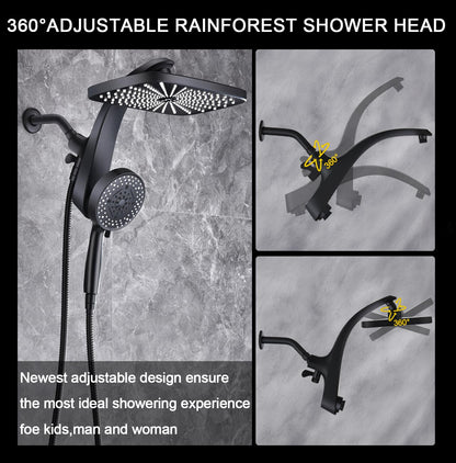 BOZYBO Rain Shower Head with Handheld: High Pressure Shower Heads with Handheld Spray Combo, 12" Rainfall Shower Head and 9 Sprays Hand Showerheads with Magnetic Docking and Power Jets, Chrome