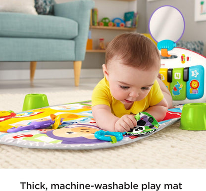 Fisher-Price Baby-Spielmatte „Glow and Grow Kick & Play Piano Gym“, blaues musikalisches Lernspielzeug mit Entwicklungsaktivitäten für Neugeborene ab 0 Monaten