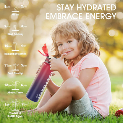 Sahara Sailor Trinkflasche, 950ml Motivations-Sportflasche mit Zeitmarkierung – Trinkzeiten – Tritan, BPA-frei, weite Öffnung auslaufsicher, Fast-Flow-Technologie mit Reinigungsbürste (1 Flasche)