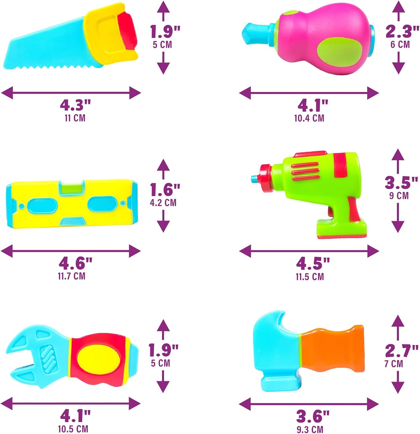 Tub Works® Construction™ Trucks Schimmelfreies Badespielzeug, 6er-Pack | Versiegeltes Design ohne Löcher hält Feuchtigkeit fern | Weich, quetschbar und schwimmt auf dem Wasser | Baby- und Kleinkind-Badespielzeug | Kinderauto-Spielzeug
