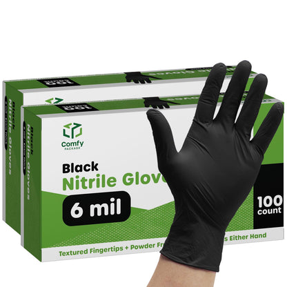 Black Nitrile Disposable Gloves 6 Mil. Extra Strength Latex & Powder Free, Chemical Resistance, Textured Fingertips Gloves