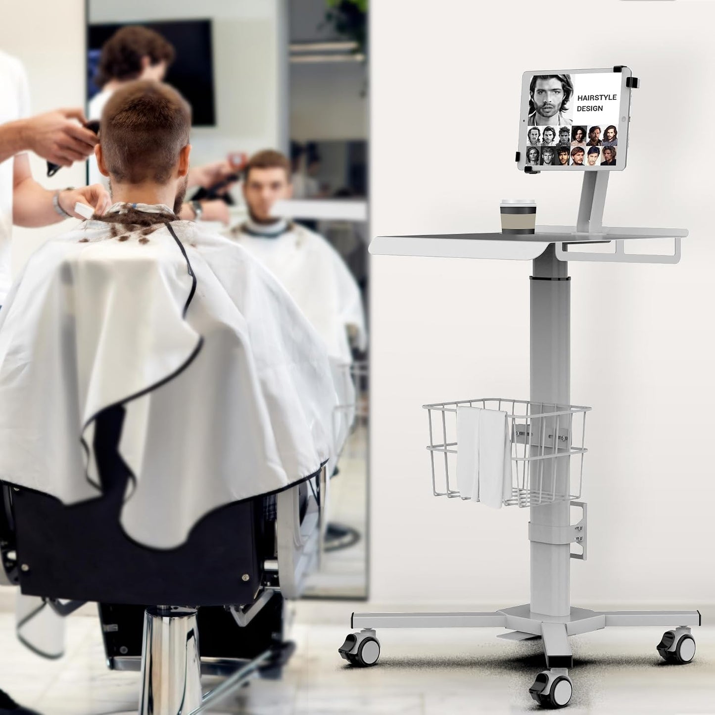 Mobile Medical Tablet Cart Compatible with 9.7-12.9” iPad, Rolling Medical Workstation, Mobile Tablet Workstation for Hospital, Clinic, Library, Restaurant, Rolling Floor Stand Cart
