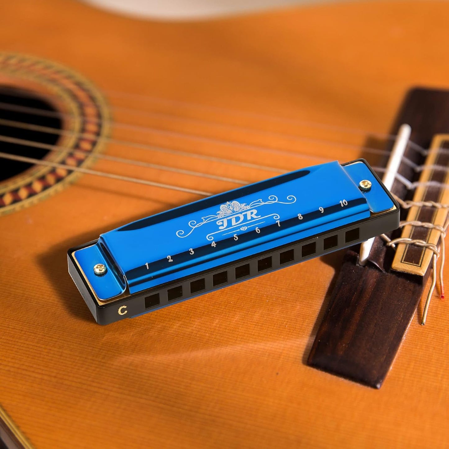 JDR Mundharmonika C, Blues-Mundharmonika in C, 10-Loch, 20 Töne mit Etui, Standard diatonisch für Anfänger, Erwachsene, Profis, Lehrer, Eltern, Schüler, Schwarz, Neujahrsgeschenk