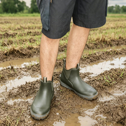 Men's Deck Boots, Waterproof Ankle Rain Boots with Anti-Slip Traction, Rubber Garden & Fishing Boots for Boating, Camping, Farming & Outdoor Work