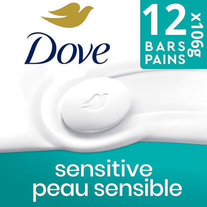 Dove Beauty Bar spendet mehr Feuchtigkeit als Stückseife für weichere Haut, ohne Duftstoffe, hypoallergen für empfindliche Haut mit sanfter Reinigung 106 g 12 Stück