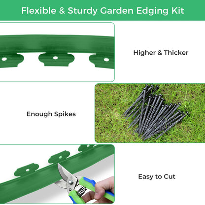 2-Inch x 100 FT Landscape Edging Border with 150 Stakes, Plastic Edging for Landscaping Garden Edging Border, Flexible Landscaping Edging for Garden Flower Beds Yard Lawn Pathway Paver (Black)