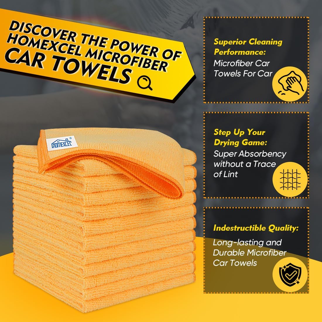 HOMEXCEL Mikrofasertuch 12er-Pack, 31,75 x 31,75 cm Mikrofasertücher für Autos, ultra-saugfähiges Autowaschtuch, fusselfreie, streifenfreie Reinigungstücher für Auto, Küche und Fenster (Grau)