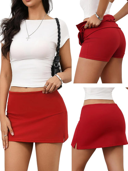 Danysu Dehnbare Mini Skorts Mid Waist Rock mit Shorts Seitenschlitz 2025 Sport Alltag Ausgeh-Outfits