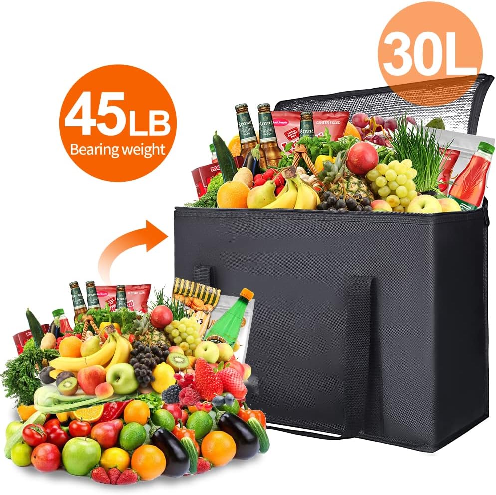 Bodaon Isolierte Essensliefertasche - Warm- & Kalthaltetransporttasche, Catering/Doordash Pizzawärmer, Einkaufstasche, Kühltasche für Partys (Schwarz-Rot, 1 St.), Ideal für den Transport warmer Speisen