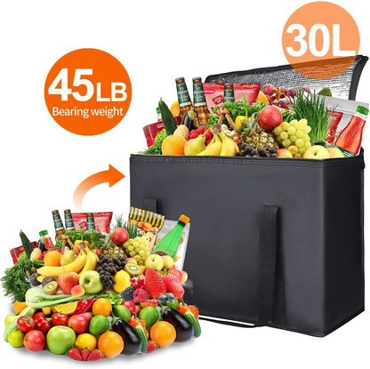 Bodaon Isolierte Essensliefertasche - Warm- & Kalthaltetransporttasche, Catering/Doordash Pizzawärmer, Einkaufstasche, Kühltasche für Partys (Schwarz-Rot, 1 St.), Ideal für den Transport warmer Speisen