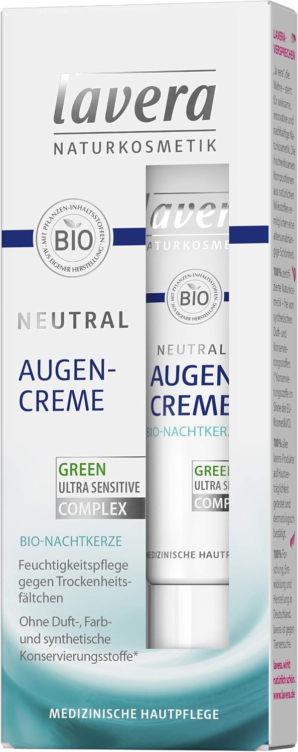 lavera Neutral Eye Cream - Organic Evening Primrose - Intensive Moisture - Sensitive Eye Area - Medical Skin Care - Vegan - Organic Plant Active Ingredients - Natural Cosmetics - Eye Care - 15 ml