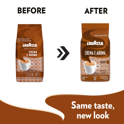 Lavazza Crema E Aroma Ganze Kaffeebohnen, 1 kg Packung, Ausgewogene mittlere Röstung mit intensivem, erdigem Geschmack und lang anhaltender Crema, GMO-frei