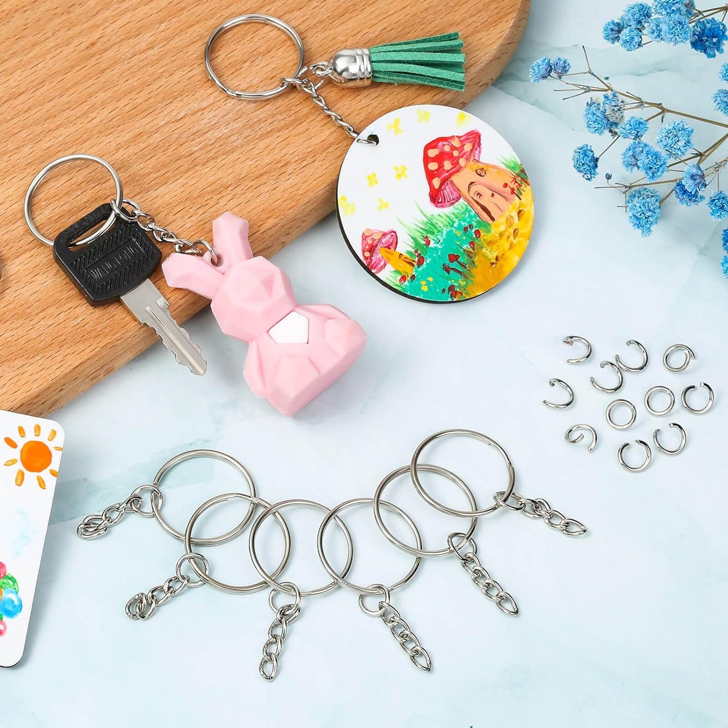 Paxcoo 50 Schlüsselanhänger mit Kette und 50 Biegeringen, Schlüsselanhänger-Set, Bastelzubehör für die Schlüsselanhängerherstellung, DIY-Bastelarbeiten