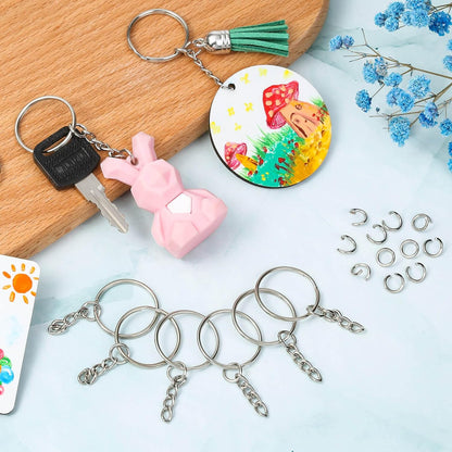 Paxcoo 50 Schlüsselanhänger mit Kette und 50 Biegeringen, Schlüsselanhänger-Set, Bastelzubehör für die Schlüsselanhängerherstellung, DIY-Bastelarbeiten