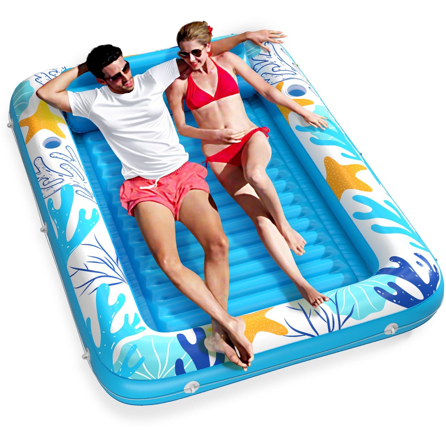 Jasonwell 4 in 1 Inflatable Tanning Pool Lounger Float - Sunbathing Lounge Floatie Raft Toys, Water Filled Tanning Bed Mat Pad Blow Up Kiddie Pool with Ball Pit for Adult, Kids (L)