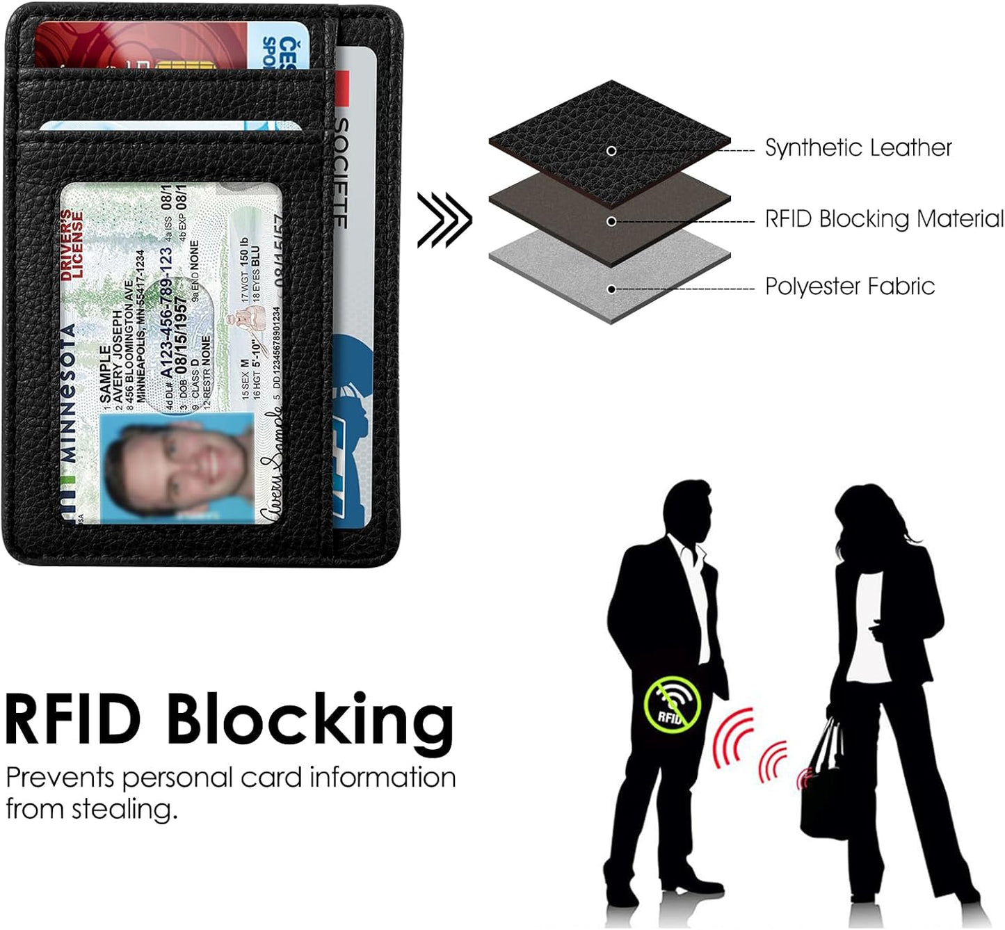 Fintie Schlankes, minimalistisches Fronttaschen-Portemonnaie, RFID-blockierendes Kreditkartenetui, Kartenhüllen mit Ausweisfenster für Herren und Damen
