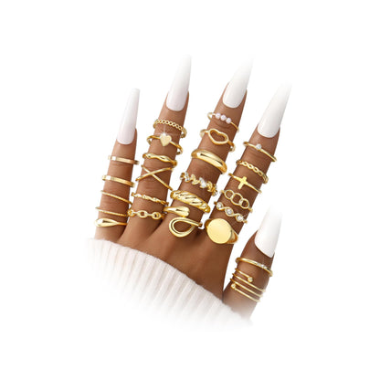 FAXHION 24-60 Pcs Gold Stackable Rings for Women, Knuckle Rings Chunky Gold Ring Set Dainty Stacking Cute Rings, Multiple Sizes Cute Jewelry Set Gift