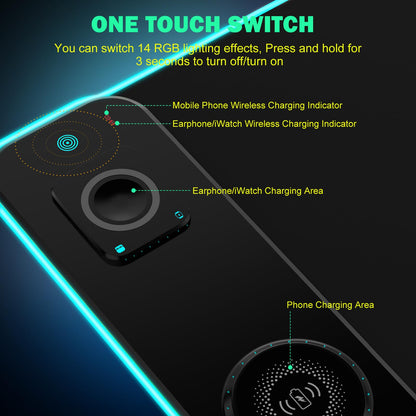 GIM Wireless Charging RGB Gaming Mouse Pad LED Desk Mat with Foldable Phone Stand