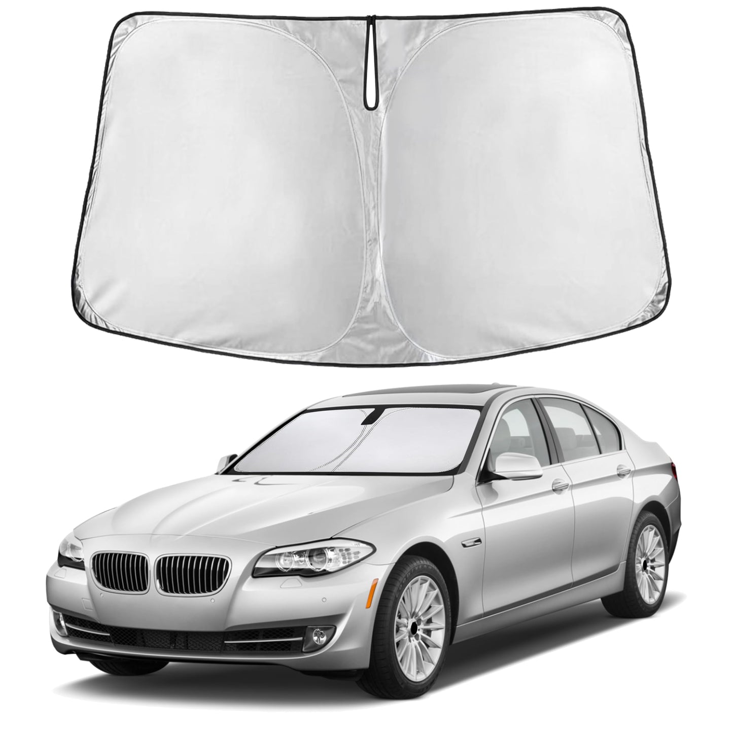 EcoNour Car Windshield Sunshade | Blocks 99% Heat & Keeps Interior Cool | Universal Fits Cars, SUVs, Trucks | Automotive Sun Screen, Visor & Car Accessories for Summer | Medium (64x32 Inches)