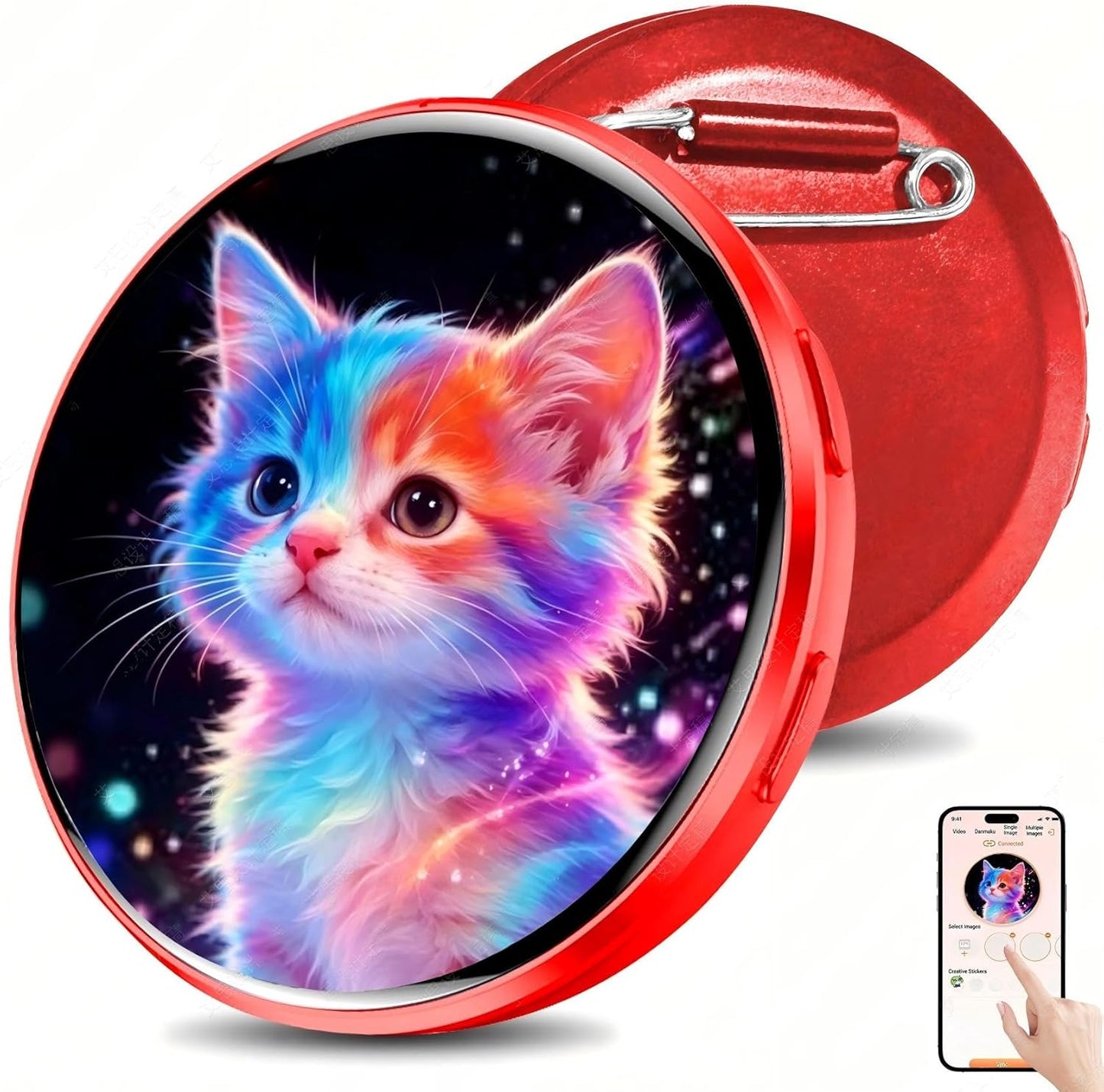 HD Touchscreen Digital Badge Pin – Smart Anime E-Badge for Backpacks with Video & GIF Display, Lightweight Pixel Name Tag, Rechargeable Electronic Button for Cosplay, Conventions & Unique Gifts