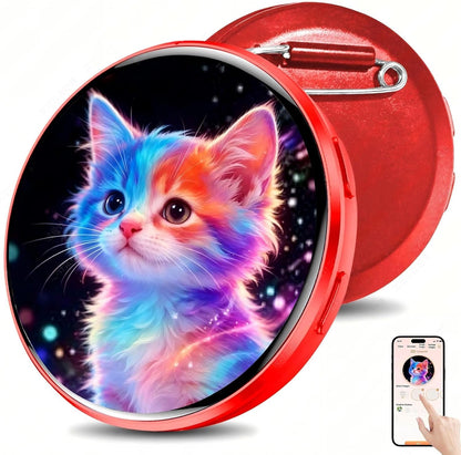 HD Touchscreen Digital Badge Pin – Smart Anime E-Badge for Backpacks with Video & GIF Display, Lightweight Pixel Name Tag, Rechargeable Electronic Button for Cosplay, Conventions & Unique Gifts
