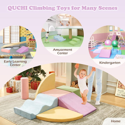 QUCHI Kletterspielzeug für Kleinkinder, Kletterspielzeug für Kleinkinder drinnen, 7-teiliges Weichschaum-Kletterblock-Set, Kleinkind-Spielecke Kletterer Indoor Schaumstoff-Spielplatz zum Klettern, Krabbeln und Rutschen