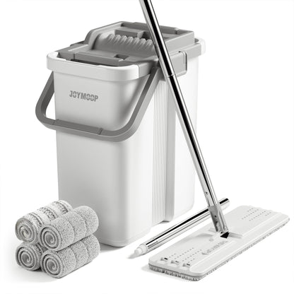 Large White Bucket #2 + 60" Flat Mop + 4 Pads