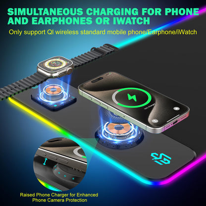 GIM Wireless Charging RGB Gaming Mouse Pad LED Desk Mat with Foldable Phone Stand
