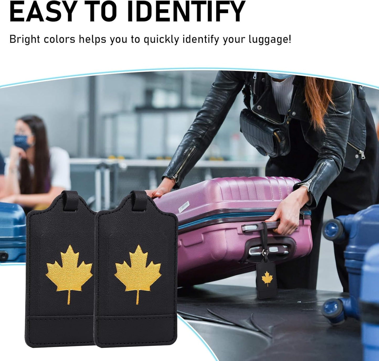 4 Pack Luggage Tag, Anyos PU Leather Travel Bag Labels Suitcase Baggage Tags with Name ID Card Privacy Protection