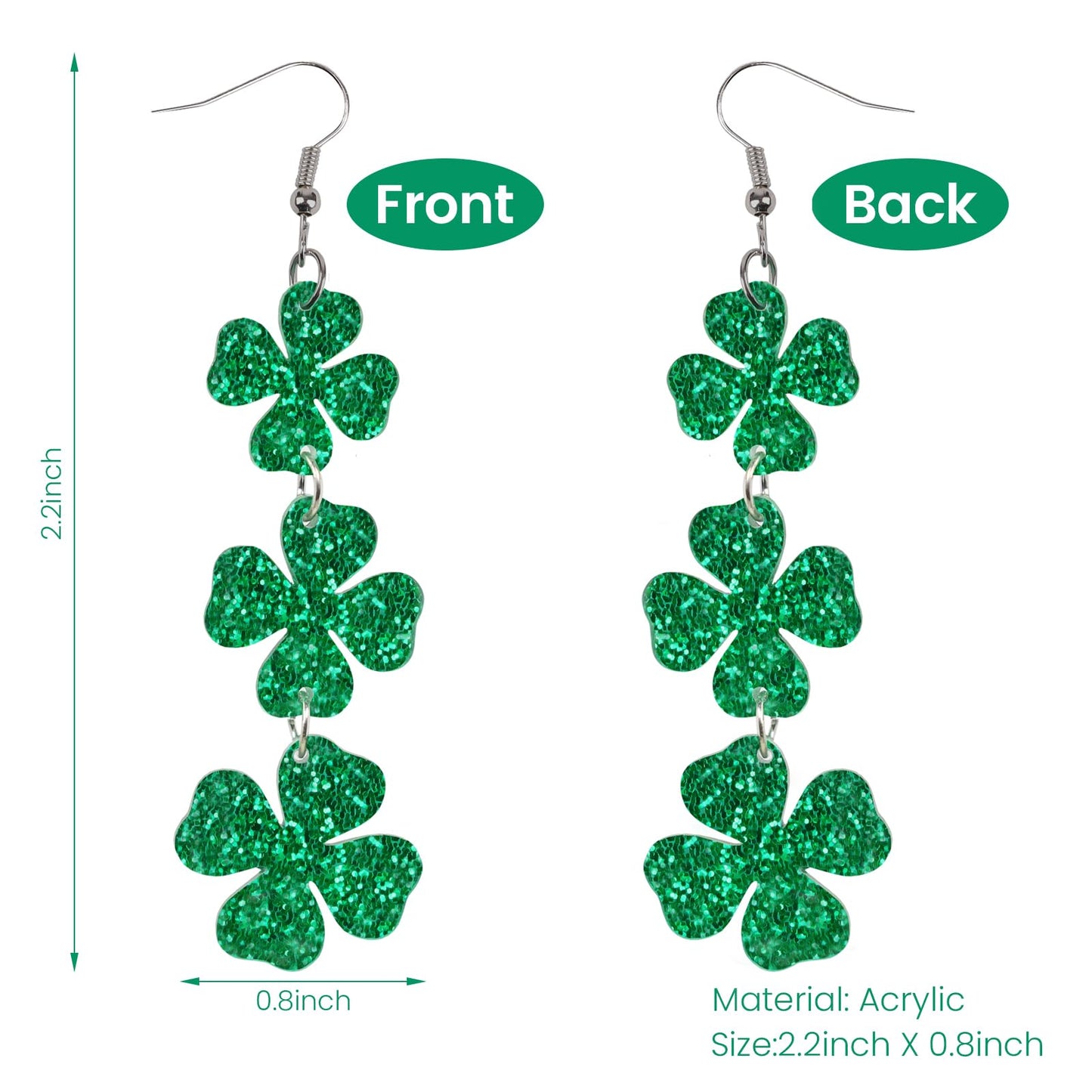 Prstvil St. Patricks Day Ohrringe, grüne Kleeblatt-Ohrringe für Damen, St. Patrick's Day Accessoires Glücksbringer Creolen (Grün-2)