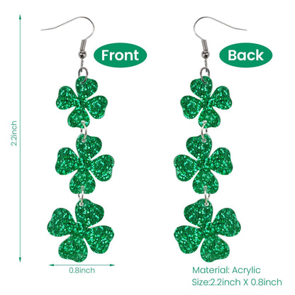 Prstvil St. Patricks Day Ohrringe, grüne Kleeblatt-Ohrringe für Damen, St. Patrick's Day Accessoires Glücksbringer Creolen (Grün-2)