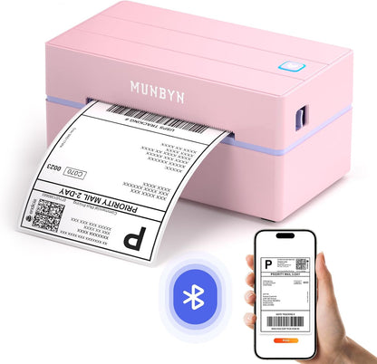MUNBYN Bluetooth Thermodrucker für Versandetiketten, 130B Kabelloser 4x6 Etikettendrucker für kleine Unternehmen und Büros, kompatibel mit iPhone, Android, iPad, Windows, macOS, Canada Post, UPS, Purolator (Weiß)