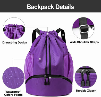 Hoedia Sports-Kordelzugrucksack – Schwimm-Turnbeutel mit Schuhfach und wasserdichter Tasche für Damen und Herren