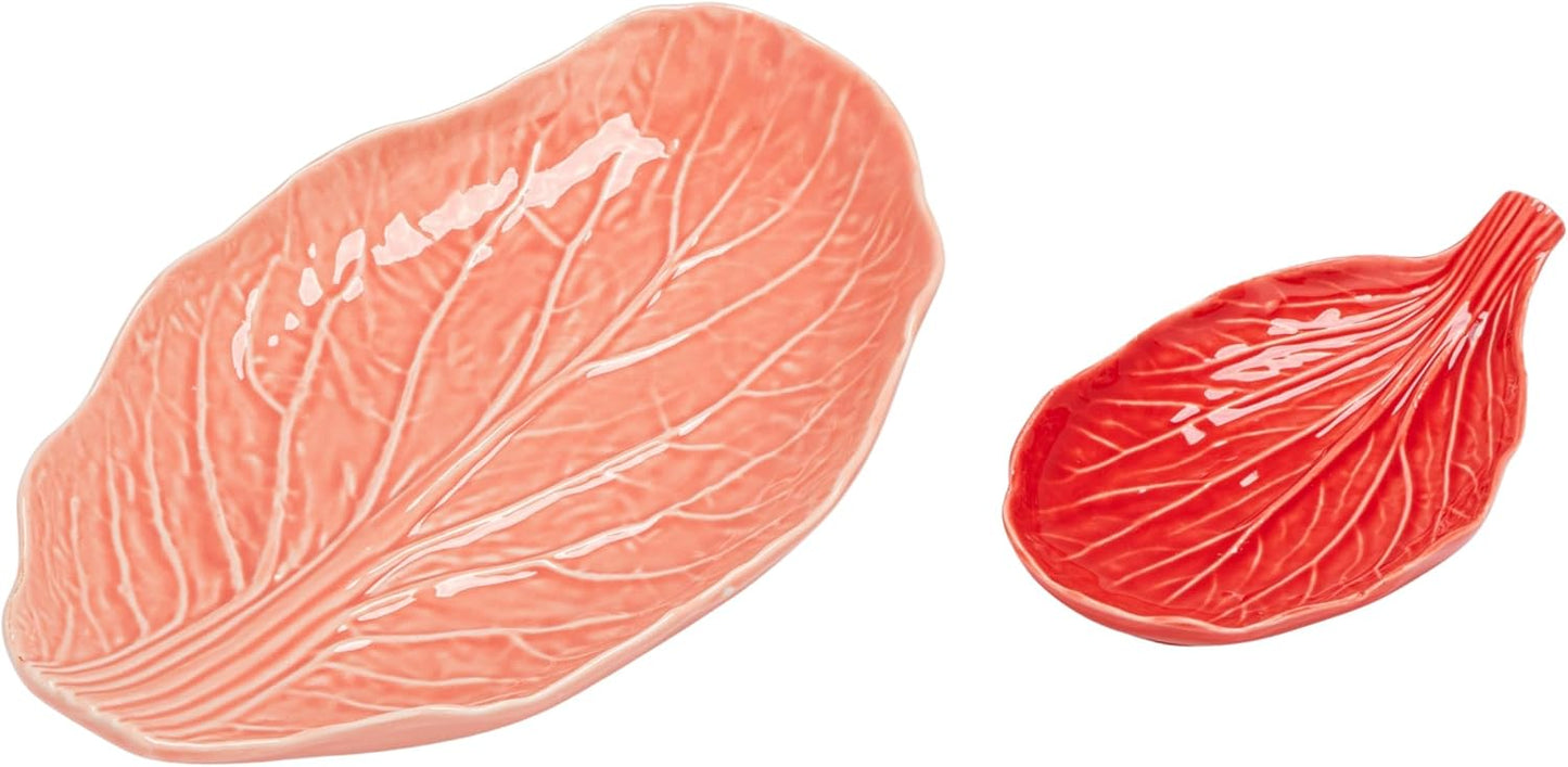Creative Co-Op 2-Piece Stoneware Cabbage Shaped Plates, Red and Pink