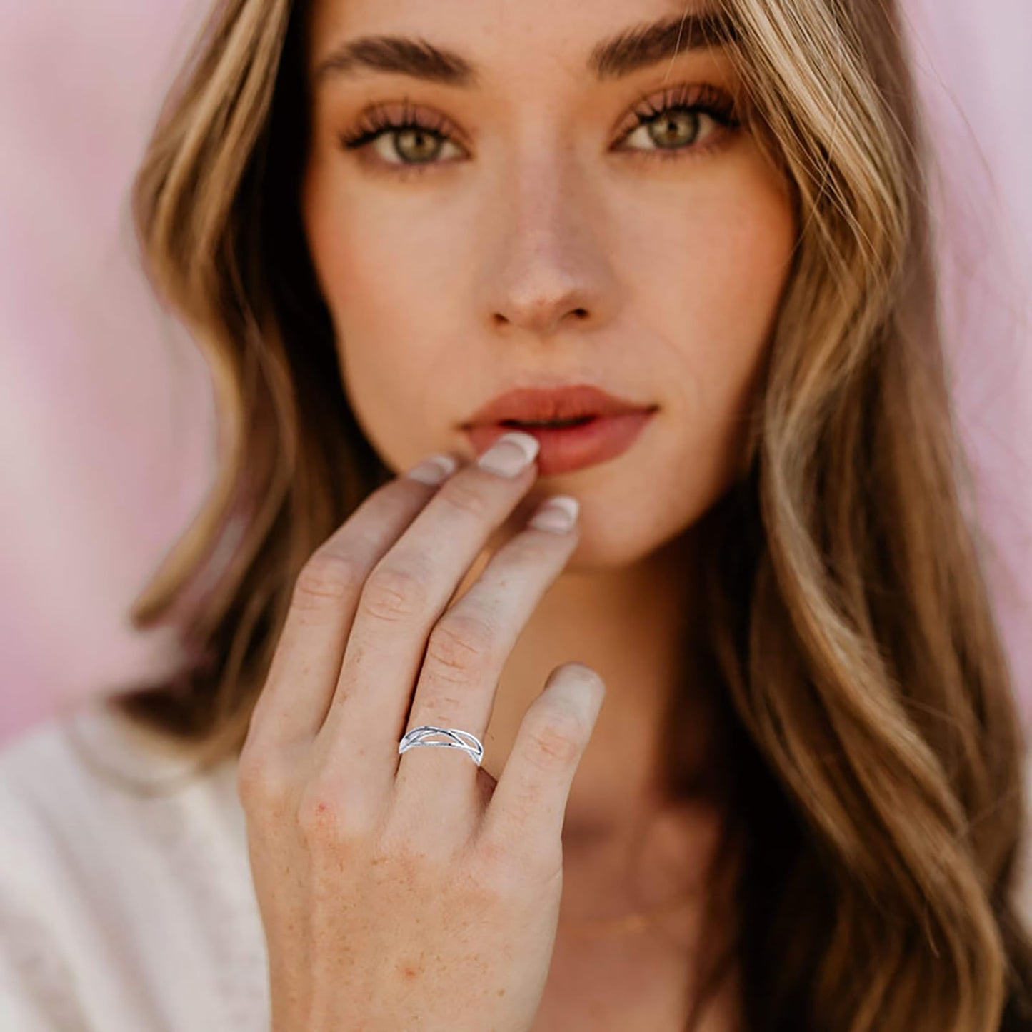 OOOPEL Sterlingsilber Verstellbarer Ring S925 Silberringe für Frauen Zirkonia Twist Liebesknoten Zarter Ring Silber Minimalistischer Offener Fingerring Silber Daumen Sterlingsilberring