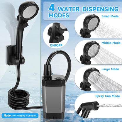 vignuto Portable Shower for Camping, Rechargeable Camping Shower Pump with LED Display of Battery Level and Temperature