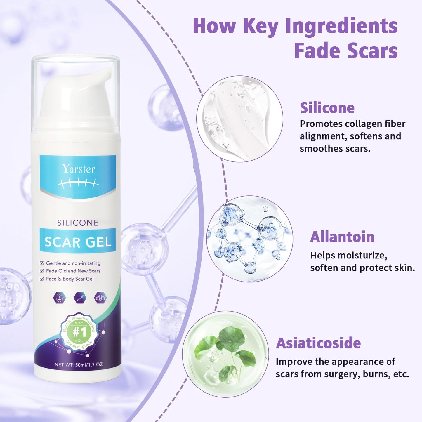Medical Grade Silicone Scar Gel - Advanced Scar Removal Cream & Scar Treatment for Surgical, C-Section, Hypertrophic & Acne Scars - 1.7oz