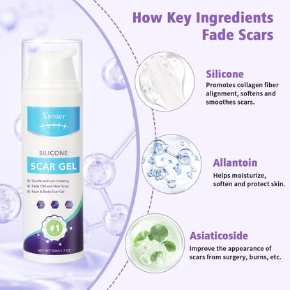 Medical Grade Silicone Scar Gel - Advanced Scar Removal Cream & Scar Treatment for Surgical, C-Section, Hypertrophic & Acne Scars - 1.7oz