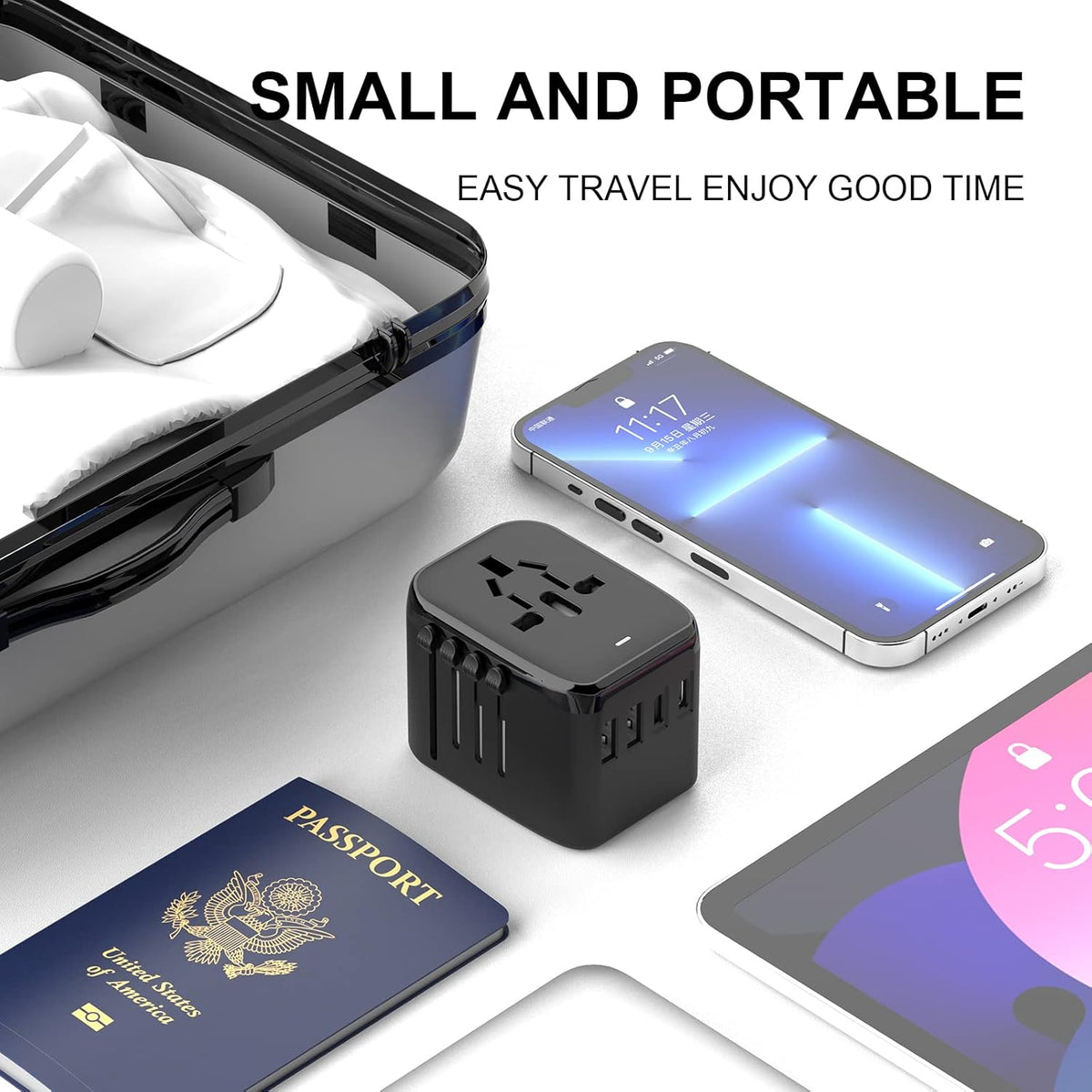 VYLEE Universal International Power Travel Plug Adapter, 5 in 1 European Travel Plug Adapter W/ 3.5A 2xUSB-A and 2xUSB C Wall Charger and Worldwide AC Outlet for Europe USA UK AUS Asia (White)