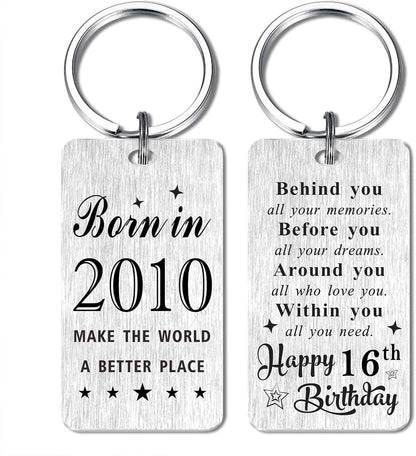 Gezxin Happy Birthday Keychain Gifts for Women Men- Personalized Steel Bday Keychain- Make The World A Better Place