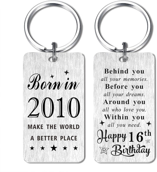 Gezxin Happy Birthday Keychain Gifts for Women Men- Personalized Steel Bday Keychain- Make The World A Better Place