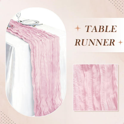 3 Pack Light Pink Cheesecloth Table Runner - Perfect for Boho Chic Decor
