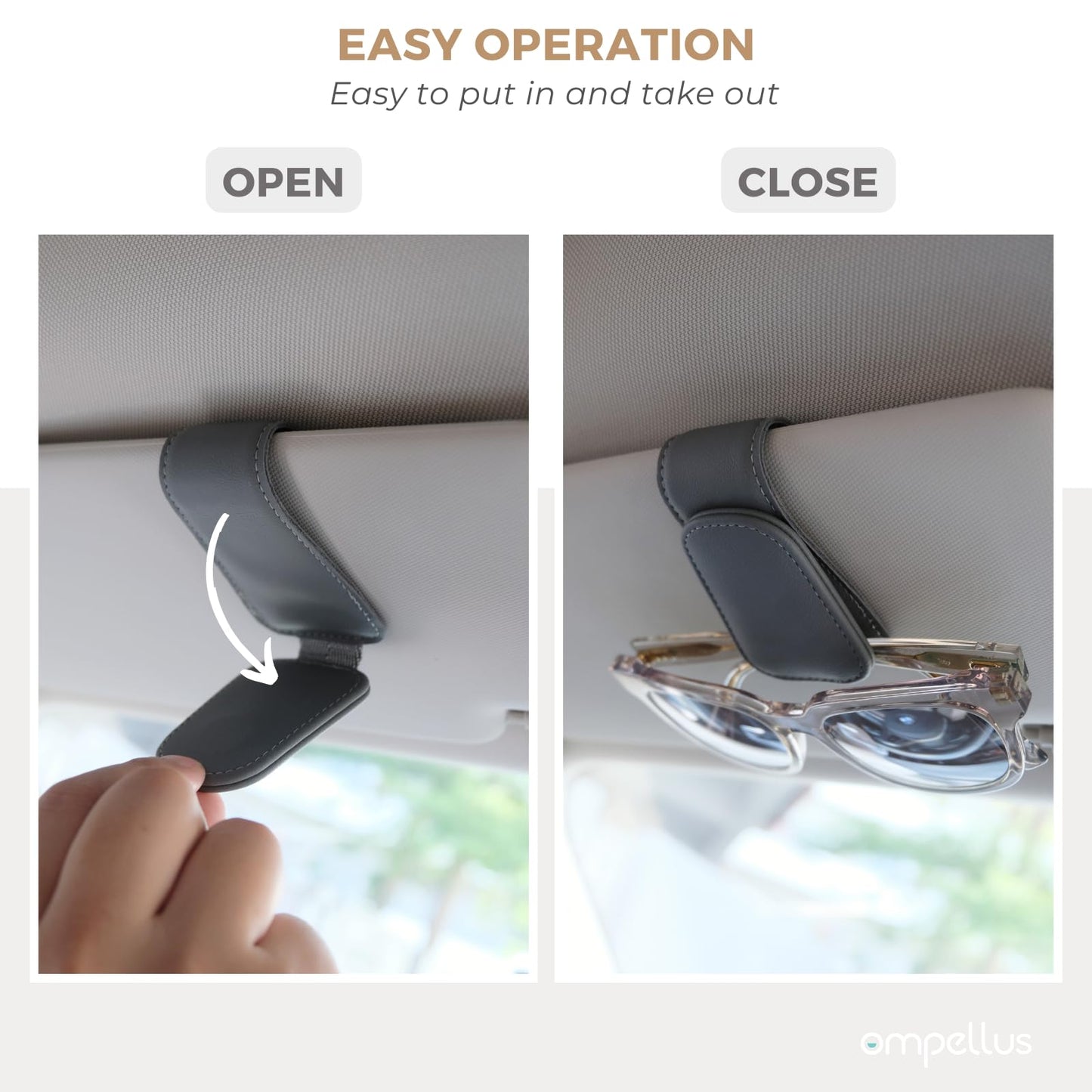 Ompellus Magnetischer Sonnenbrillenhalter aus Leder, Brillenhalter-Clip für die Auto-Sonnenblende, geeignet für verschiedene Brillengrößen (Schwarz, 1 Stück)