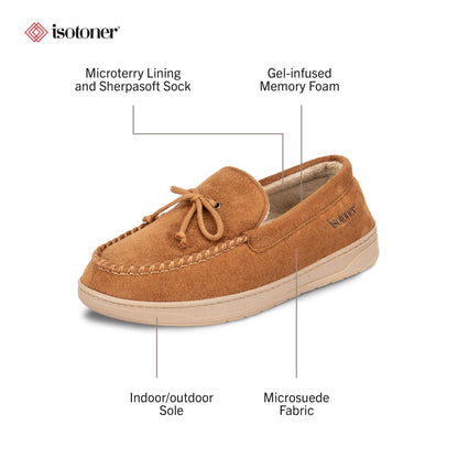 isotoner Men's Slip-on Indoor/Outdoor Microsuede Memory Foam Comfort Moccasin Slippers