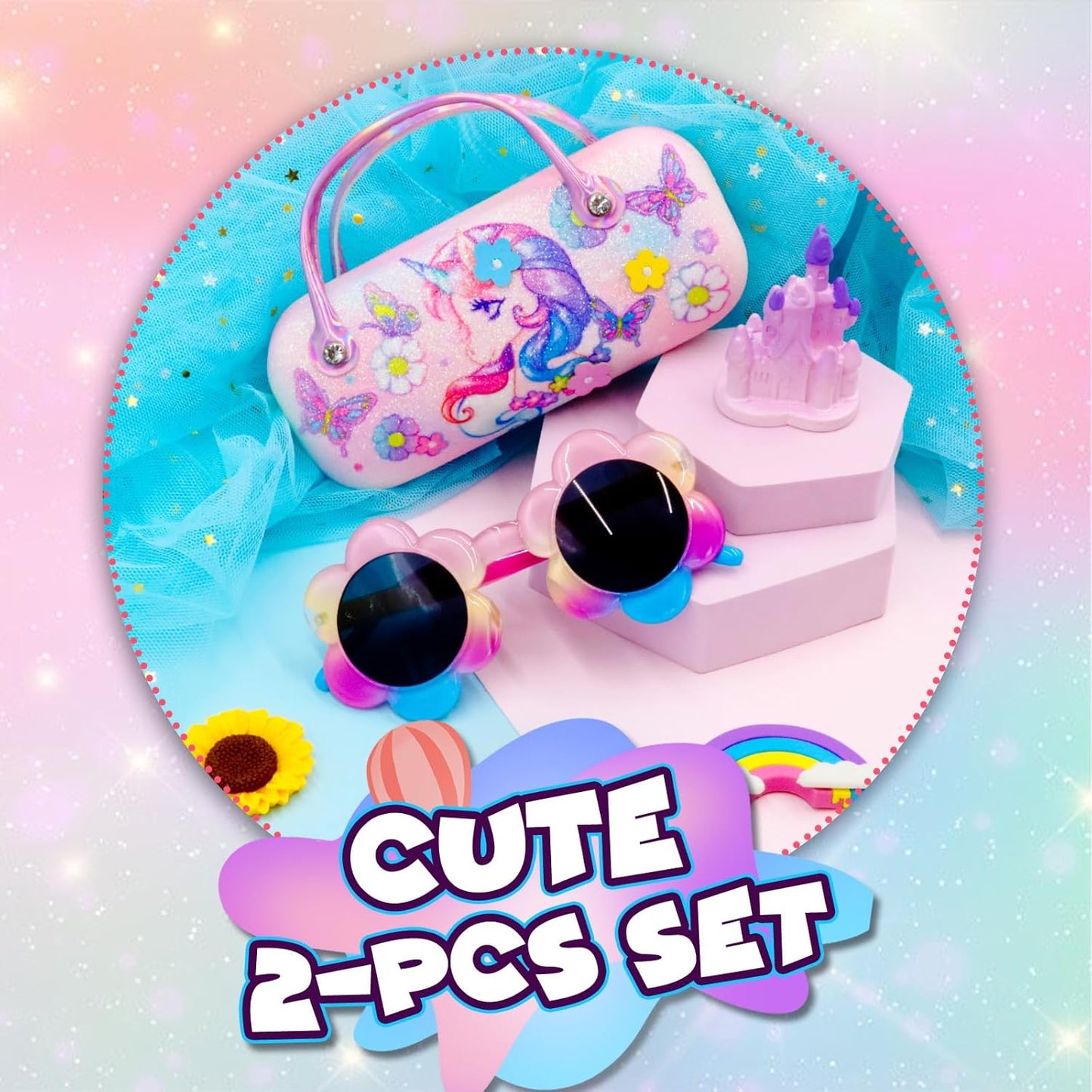 PinkSheep Sonnenbrille für Mädchen, polarisierte Sonnenbrille für Babys und Kinder mit Etui, Einhorn, Oval, Katzen, Herzbrillen, UV400-Schutz