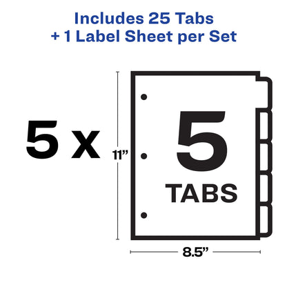 Avery 5 Tab Dividers for 3 Ring Binder, Easy Print & Apply Clear Label Strip, Index Maker Customizable White Tabs, 50 Sets (11556)