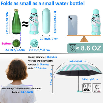 BAODINI Reiseutensilien Mini-Regenschirm für die Handtasche mit Etui Klein Kompakt UV-Sonnenschutz Leicht Winzig Tasche Manuelles Öffnen und Schließen Regenschirm für Damen, Kinder und Herren Passt in Handtasche Rucksack