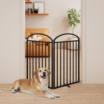 SNUOWU 4 Panels Full Matel Freestanding Dog Gates with Door, 96"Extra Wide 36"Tall Free Standing Dog Pet Gate for Indoor & Outdoor. Foldable Pet Fences for Doorways, House, Stairs, Porch, Deck, Yard